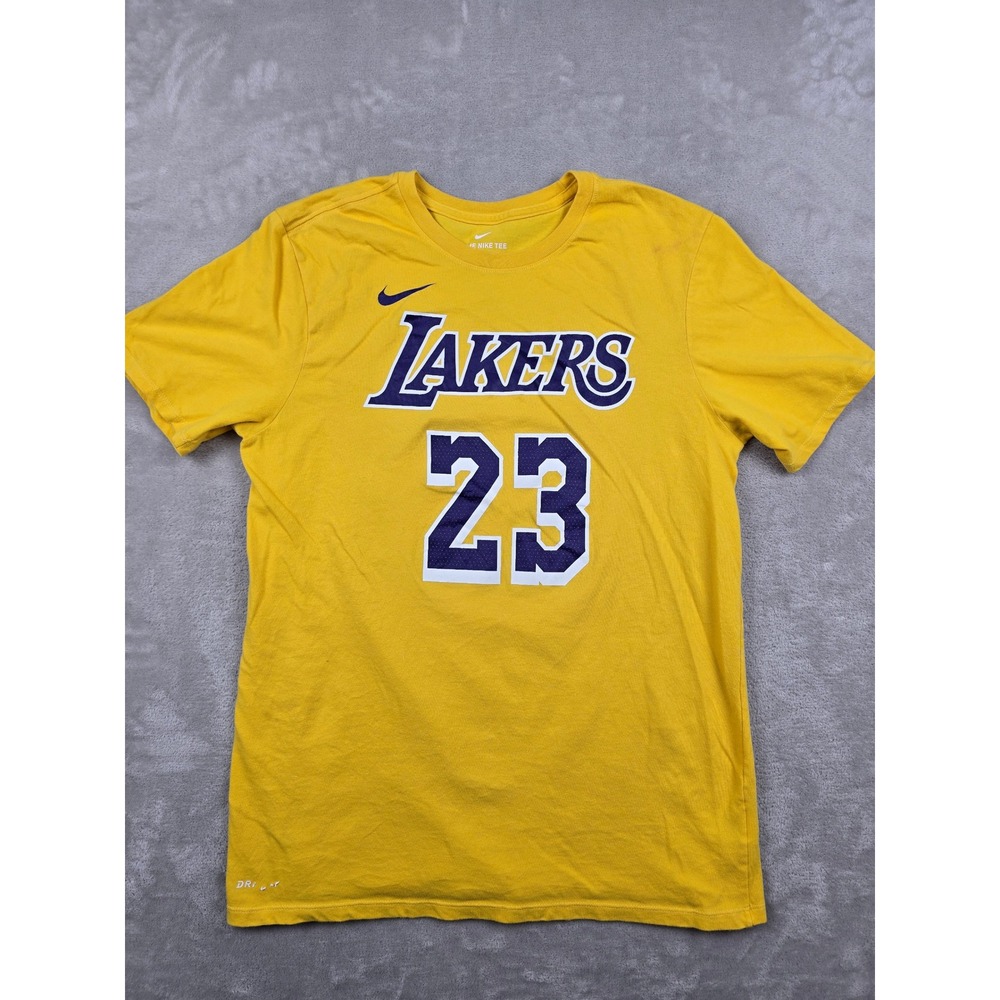 Nike T-Shirt Mens L Fit M Yellow Lakers LeBron James 23 Dri-Fit Athletic Cut Tee